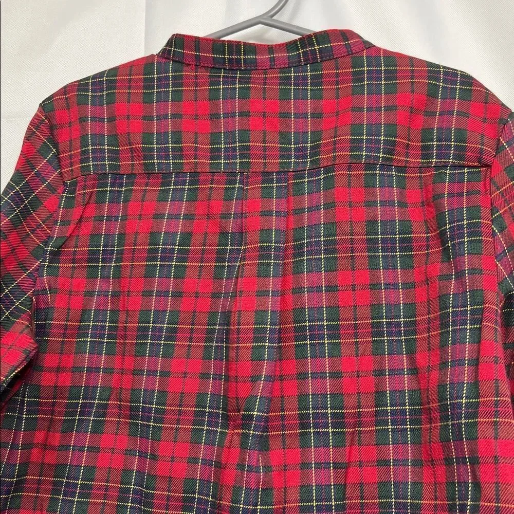 Edgehill collection Red tartan Plaid mandarin collar long sleeve shirt NWT